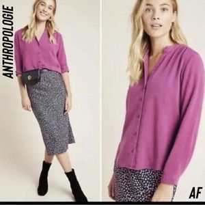 Anthropologie Magenta Button-Front Blouse